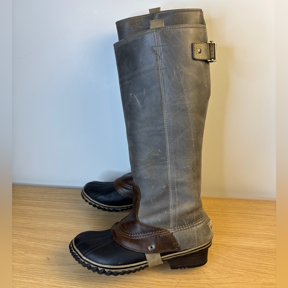 Sorel Slimpack Tall Quarry Pebble Leather Boots Woman’s 8.5 - Picture 3 of 12